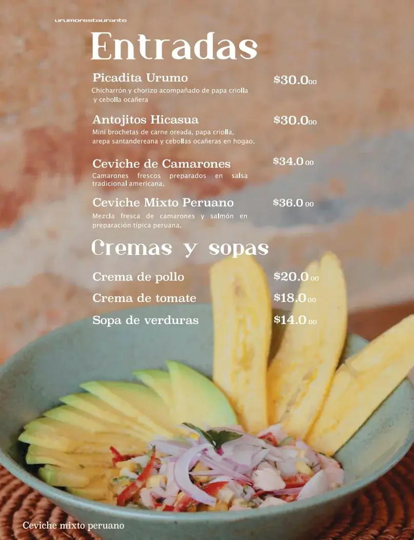 Restaurante Urumo Hotel Hicasua Menu Entradas