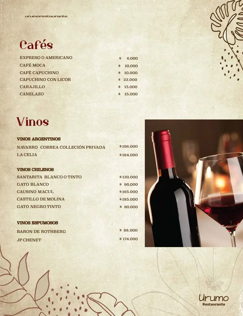 Restaurante Urumo Hotel Hicasua Menu Cafes y Vinos